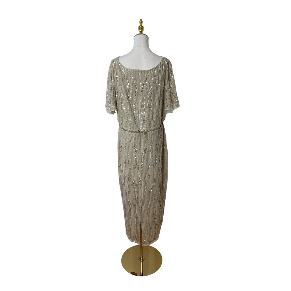 Mac Duggal 93591 Oyster‎ Sequin Flutter Sleeve Midi Dress Size 16 $498 - Picture 7 of 8